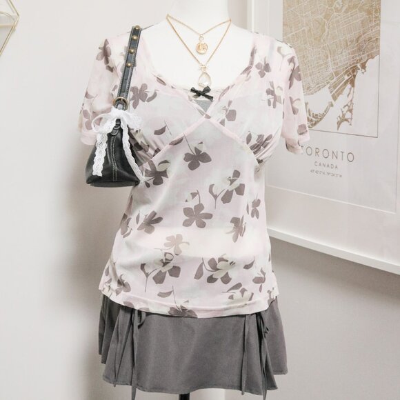 Sheer Pink Babydoll Floral Tee 💐 JAPANESE BRAND - Picture 1 of 8